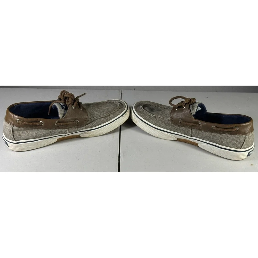 Sperry Top-Sider Bahama II Mens 12 Boat Shoes Khaki Canvas Leather STS21489